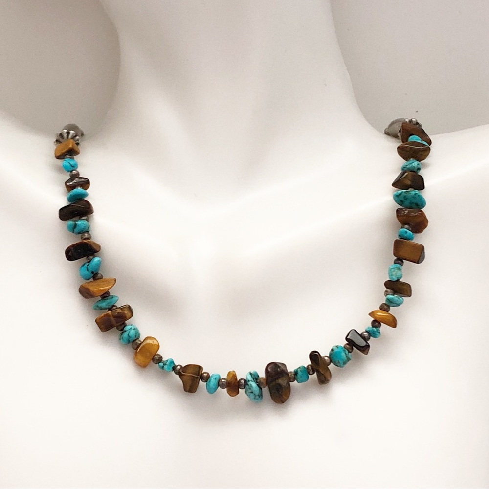 Turquoise Tiger Eye Liquid Silver Necklace